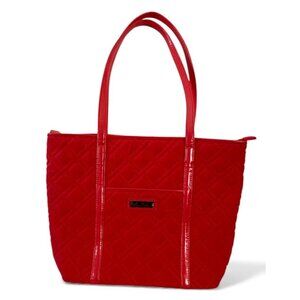 Vera Bradley Small Trimmed Vera Tote In Canyon Sunset Red Microfiber Quilted